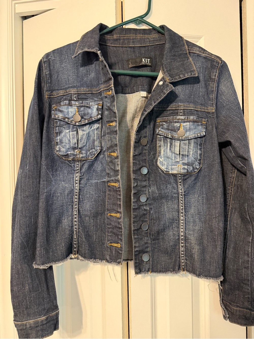 Kut from the Kloth Distressed Dark Blue Denim Jacket